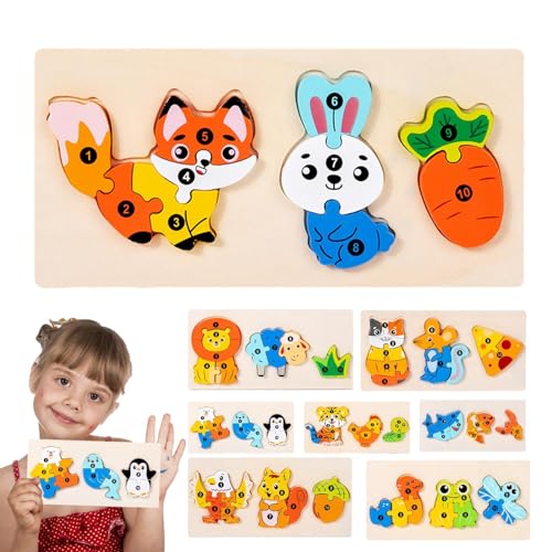 Dtaigou Tier-Puzzle-Set aus Holz, Tier-Puzzle-Brett,Nahrungskette Holztier-Baupuzzle | Frühpädagogische Holzblockpuzzles für Kinder ab 3 Jahren von Dtaigou