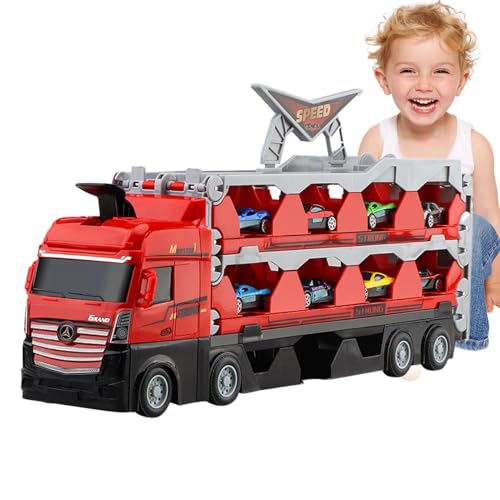 Dtaigou Transport-LKW-Spielzeug für Kinder, Autotransporter-Spielzeug-LKW, Zusammenklappbarer Autoaufbewahrungs- und Transporter-Spielzeug-LKW, Set aus doppellagigem Auto und faltbarem Transportwagen von Dtaigou