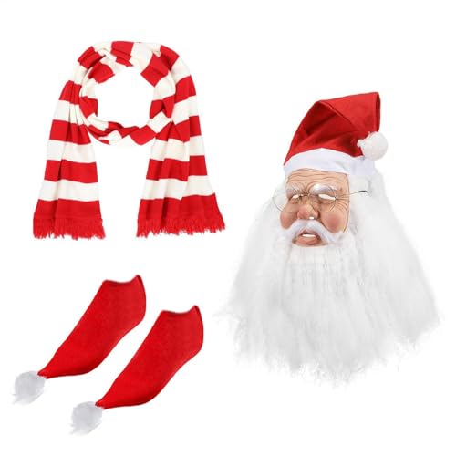 Dtaigou Weihnachtliche Cosplay-Maske, Weihnachtsmann-Gesichtsbedeckung mit Zubehör, Urlaubskostüm-Set, Cosplay-Kostüm-Requisiten für Bühnenauftritte von Dtaigou