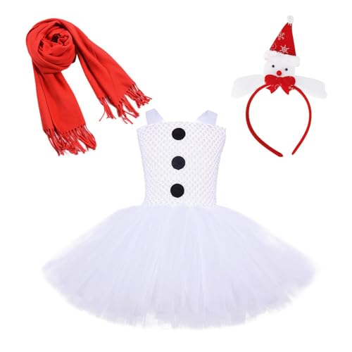 Dtaigou Weihnachts-Mädchenkleid, Schneemann-Kostüm, Weihnachtselfen-Kostüm für Kinder, weißes Schneemann-Kleid für Mädchen, atmungsaktives und leichtes Kinder-Prinzessinnen-Kostüm für Weihnachten von Dtaigou