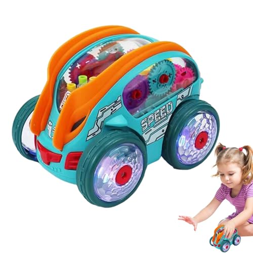 Dynamisches Getriebeauto mit LED-Lichtern, automatisches Bump & Go-Auto, um 360° drehbares Spielzeugauto mit Musik, leuchtendes transparentes Autospielzeug für Kinder, Spielzeugauto für Kleinkinder von Dtaigou