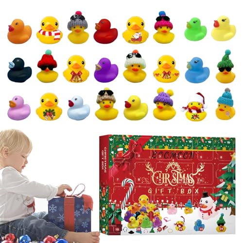 Enten-Adventskalender 2024, 24 x lustige Badewannen-Enten-Set, Gummi-Enten-Badespielzeug, 24-Tage-Weihnachts-Countdown, Weihnachts-Countdown-Spielzeug zum Spielen im Freien, Badewanne von Dtaigou