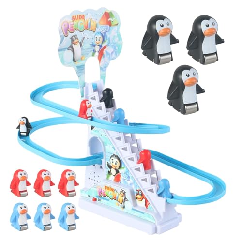 Pinguin-Rutschspielzeug, Tierkletter-Treppenspielzeug, elektrische Montageschienenrutsche, Achterbahn mit Musik und LED-Pinguinrutsche, Pinguin-Rennstreckenspielzeug von Dtaigou