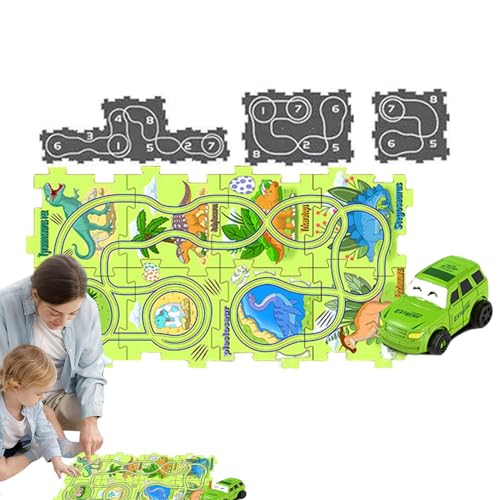 Puzzle Racer Kinder-Autobahn-Set, Puzzle-Bahn, pädagogisches Puzzle-Spielzeug, kreative Slot-Car-Rennbahnen, Auto-Spielset, Auto-Bahn-Set, pädagogisch für drinnen und draußen von Dtaigou