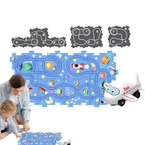 Puzzle Racer Kinder-Autobahn-Set, Puzzle-Bahn, pädagogisches Puzzle-Spielzeug, kreative Slot-Car-Rennbahnen, Auto-Spielset, Auto-Bahn-Set, pädagogisch für drinnen und draußen von Dtaigou