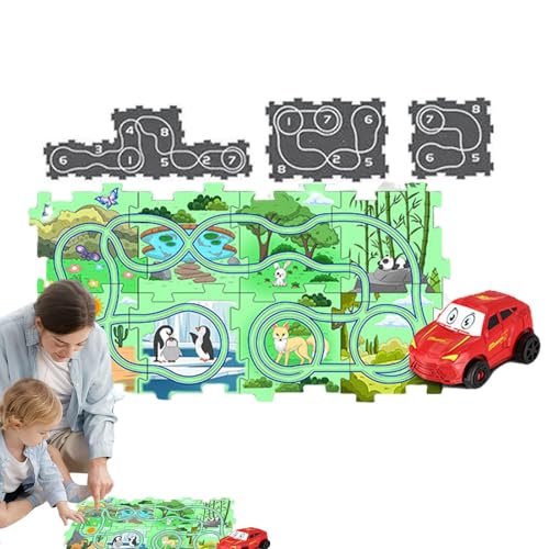 Puzzle Racer Kinder-Autobahn-Set, Puzzle-Bahn, pädagogisches Puzzle-Spielzeug, kreative Slot-Car-Rennbahnen, Auto-Spielset, Auto-Bahn-Set, pädagogisch für drinnen und draußen von Dtaigou