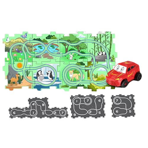 Puzzle Racer Kinder-Autobahn-Set, Puzzle-Bahn, pädagogisches Puzzle-Spielzeug, kreative Slot-Car-Rennbahnen, Auto-Spielset, Auto-Bahn-Set, pädagogisch für drinnen und draußen von Dtaigou