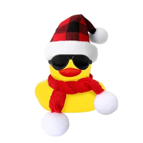 Weihnachtliche Gummi-Ente, Gummi-Enten-Autodekoration mit Sonnenbrille, Schal, Mütze, gelbes Gummi-Entenspielzeug, schwimmende quietschende Gummi-Ente, Enten-Badespielzeug für zu Hause von Dtaigou