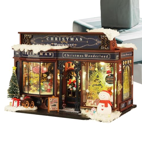 -Weihnachts-Miniaturhaus-Set, Weihnachts-Miniaturhaus-Set, kleines Haus-Set, Weihnachtshaus, hölzerne Puppenhäuser mit Weihnachtsbaum und Möbeln von Dtaigou