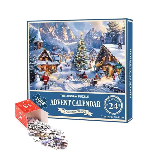 Weihnachts-Schneefall-Puzzle-Kalender, Puzzle-Adventskalender, Adventskalender 2024, Weihnachts-Puzzle, 24 Schachteln mit 1008 Teilen Countdown-Schnee-Puzzle-Kalender von Dtaigou