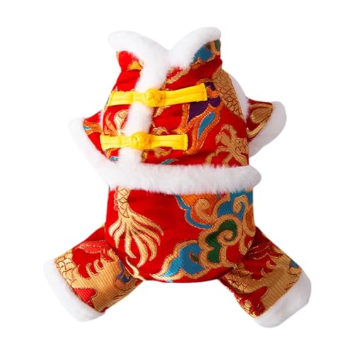 Dualoai Chinesisches Neujahrs Hundekostüm, Haustier Tang Outfit, Süßes Dickes Warmes Haustierkostüm, Hundeknoten Knopfmantel, Katze, Hund, Haustier Geschenk von Dualoai