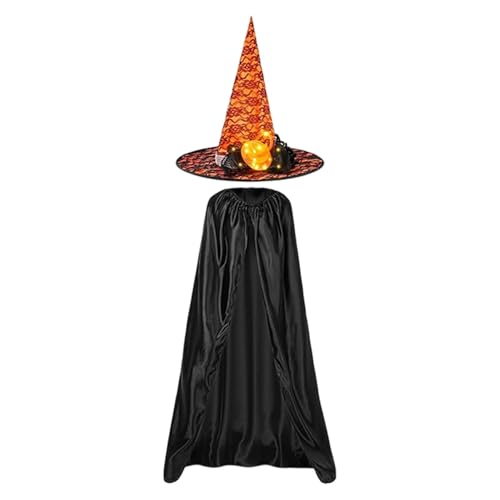 Dubbulon Halloween Cape Set,Halloween Hexen Cape - Hexenumhang Capes Set | Schwarzes Cape-Set mit leuchtendem Hexenhut, Halloween-Kostüme für Erwachsene für Kostüm-Rollenspiele, Halloween-Foto von Dubbulon