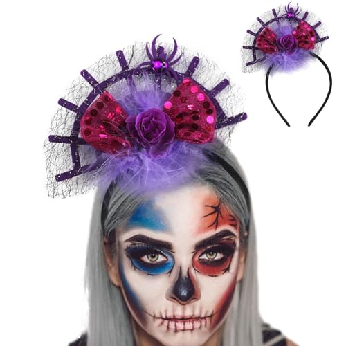 Dubbulon Halloween Spinnennetz Stirnband,Spinnen Haarreif,Kreativer glänzender Haarreifen mit Spinne | Leichter Spinnen-Kopfschmuck, bequem für Cosplay, Abschlussball, Party, Halloween-Party von Dubbulon