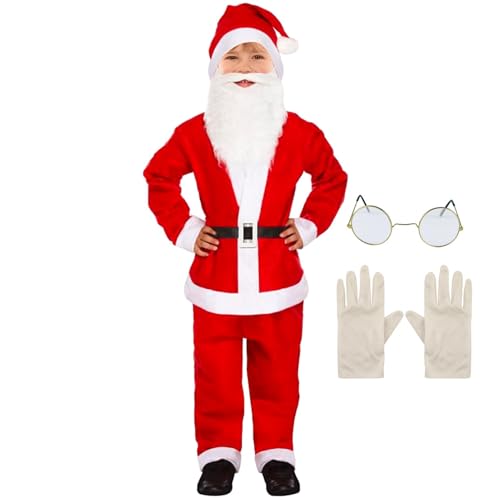 Dubbulon Kinder Jungens Weihnachtsmann Kostüm - Weihnachtsmann-Cosplay-Kostüme Für Jungens | Weihnachtsmann-Outfit Für Kinder, Kostüm Mit Brille Und Handschuhen | Für Kinder Im Alter Von 4–12 Jahren von Dubbulon