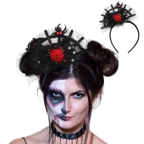 Dubbulon Spinnennetz-Stirnband, Halloween-Spinnennetz-Stirnband - Kreativer glänzender Haarreifen mit Spinne,Leichter Spinnen-Kopfschmuck, bequem für Cosplay, Abschlussball, Party, Halloween-Party von Dubbulon