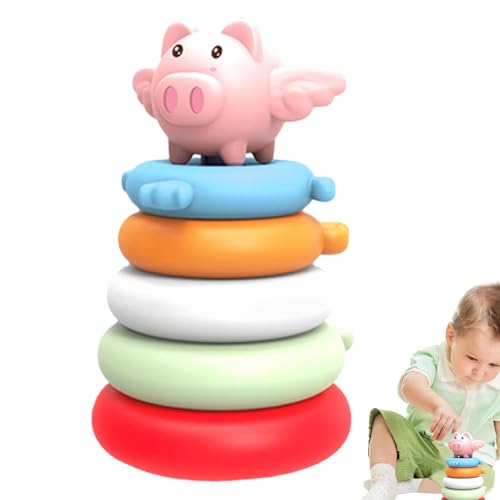 Dubbulon Stapelringe Spielzeug - Ring Stacker Babyspielzeug, Silikon-Stapel-Nistkreis - Rainbow Stapelspielzeug für Kleinkinder, Bunte Stücke, Glatte Ringe für Kinder, Mädchen, Babyspielzeug, von Dubbulon