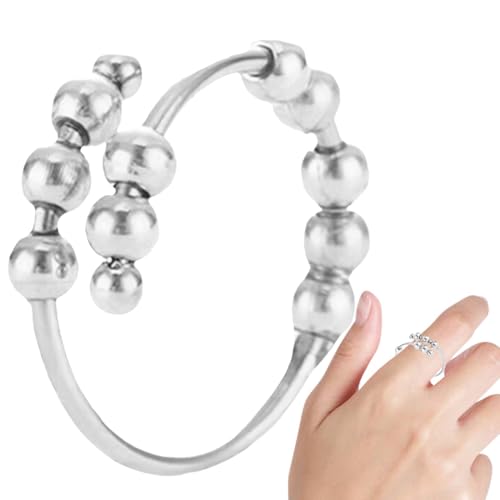 Dubbulon Zappelringe für Männer, Spinner-Ring-Schmuck - Verstellbarer Schmuck-Entspannungsring Fidget - Einfacher Modeschmuck mit Perlen und Flexibler Passform, bequem für Verabredungen und von Dubbulon