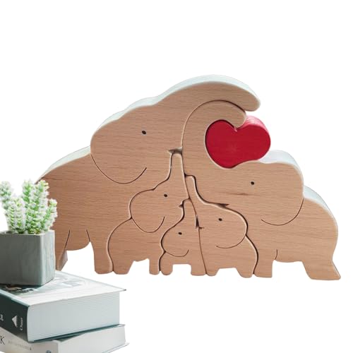 Elefanten-Puzzle Aus Holz - Kunstpuzzle Elefantenfamilie Aus Holz | Tierfamilie Holzstatue | Tierpuzzles, Elefantenskulpturen Aus Holz Als Ornament | Heimdekoration, Muttertags-Geburtstagsgeschenke von Dubbulon