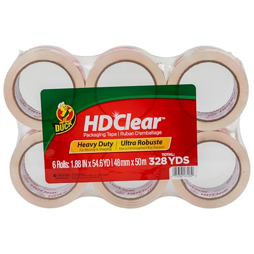 Duck HD Transparentes Packband – 6 Rollen, 300 m, robuste Verpackung für Versand, Versand, Umzug und Lagerung, transparent, starke Nachfüllboxen, 4,7 cm x 50 m (441962) von Duck