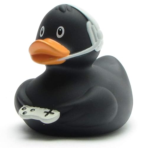 Badeente Gamer schwarz I Quietscheentchen I L: 10 cm I inkl. Badeenten-Schlüsselanhänger im Set von Duckshop