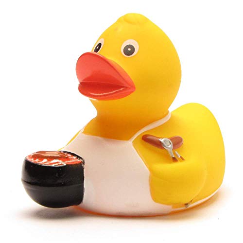 Badeente Grillmeister I Quietscheente I Duckshop I L: 8 cm I inkl. Badeenten-Schlüsselanhänger im Set von Duckshop