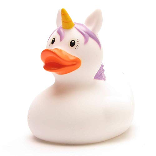 Badeente I Einhorn Quietscheente weiss I Quietscheentchen I L: 9,5 cm I inkl. Badeenten-Schlüsselanhänger im Set von Duckshop