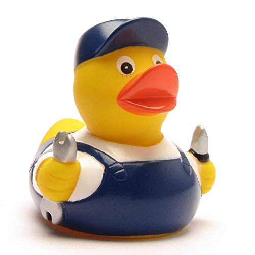 Duckshop I Badeente Mechaniker I Quietscheente I L: 8 cm I inkl. Quietscheentchen-Schlüsselanhänger im Set I Geschenk Handwerker I Geschenk für Sammler von Duckshop