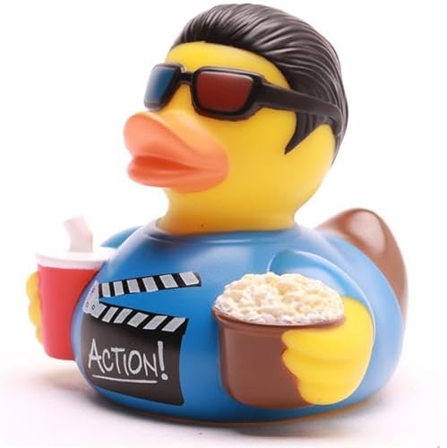 Duckshop I Badeente Movie Boy inkl. Quietscheentchen-Schlüsselanhänger im Set I L8,5cm I Quietscheente I Geschenk für Film-Fans I Geschenk für Kino-Fans von Duckshop