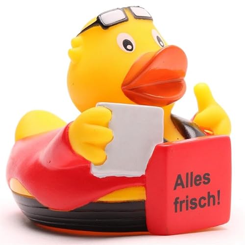 Badeente Pizzabote Alles frisch! Quietscheente I Gummiente - L: 8 cm von Duckshop