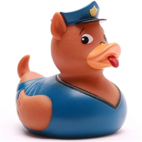 Badeente Polizeihund inkl. Gummienten-Schlüsselanhänger im Set I L9cm I Quietscheente I Geschenk für Kinder I von Duckshop