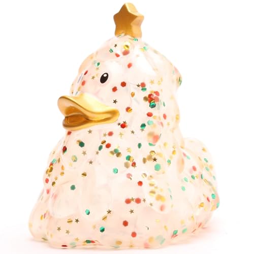 Badeente Weihnachtsbaum I Glitzer bunt I Quietscheente Tannenbaum I Quietscheentchen Weihnachten I L: 8,5 cm I inkl. Gummienten-Schlüsselanhänger im Set I Geschenk Weihnachten I Geschenk Nikolaus von Duckshop