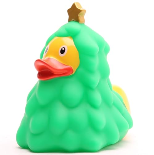 Badeente Weihnachtsbaum I Quietscheente Tannenbaum I Quietscheentchen Weihnachten I L: 8,5 cm I inkl. Gummienten-Schlüsselanhänger im Set I Geschenk Weihnachten I Geschenk Nikolaus I Adventskalender von Duckshop