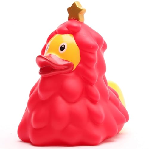 Badeente Weihnachtsbaum rot I I Quietscheente Tannenbaum I I L: 8,5 cm I inkl. Gummienten-Schlüsselanhänger im Set I Geschenk Weihnachten I Geschenk Nikolaus I Adventskalender von Duckshop