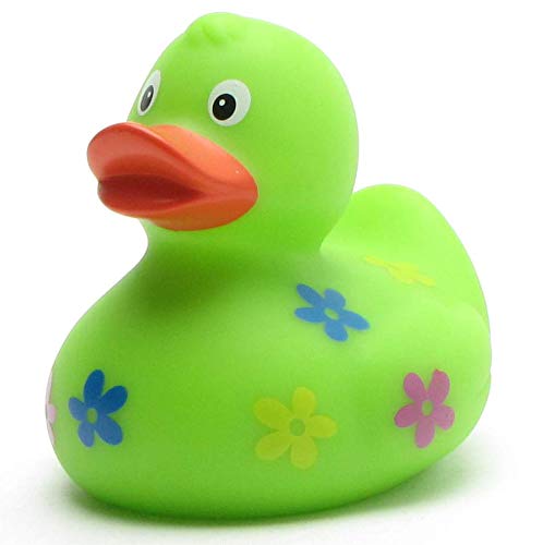 Badeente grün mit Blumenmuster I Quietscheente I L: 8,5 cm von Duckshop