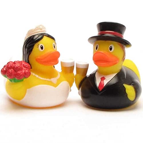 Brautpaar Mini Quietscheente I Badeente I L: 4,5 cm I Geschenk für Hochzeitspaar I Geschenk für Hochzeit von Duckshop