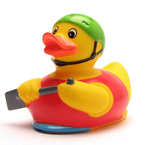 DUCKSHOP I Badeente Ruderboot I Quietscheente Kajak I Quietscheentchen Kanu I L: 9,5 cm I inkl. Gummienten-Schlüsselanhänger im Set von Duckshop