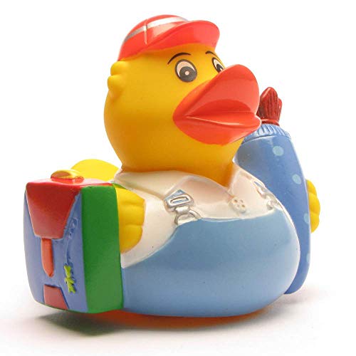 DUCKSHOP I Badeente Schulanfänger Junge I Quietscheente I L: 7,5 cm I inkl. Badeenten-Schlüsselanänger im Set I Geschenk für Schultüte I Geschenk für Einschulung I Erstklässler von Duckshop