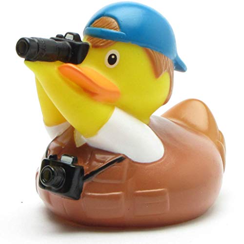 Duckshop I Badeente Fotograf I Quietscheente I L: 10 cm I inkl. Quietscheentchen-Schlüsselanhänger im Set I Spielzeug für Kinder I Geschenk für Fotografen von Duckshop