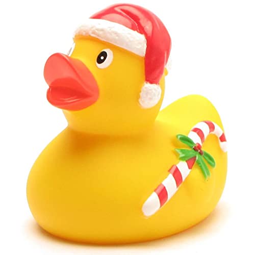 Duckshop Badeente Weihnachtsmann mit Zuckerstange I Quietscheente I L: 9 cm I Geschenk Weihnachten I Geschenk Nikolaus I Adventskalender von Duckshop