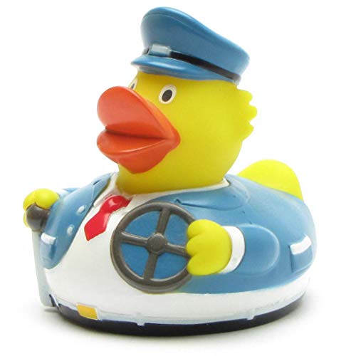 Duckshop I Badeente I Quietscheente I Ente Busfahrer - L: 7,5 cm - inkl. Badeenten-Schlüsselanhänger im Set von Duckshop