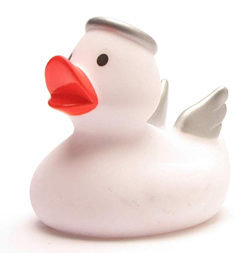 Duckshop I Badeente I Quietscheente I Ente Engel Weiss I L: 8 cm I inkl. Badeenten-Schlüsselanhänger im Set I Geschenk Weihnachten I Geschenk Gläubige von Duckshop