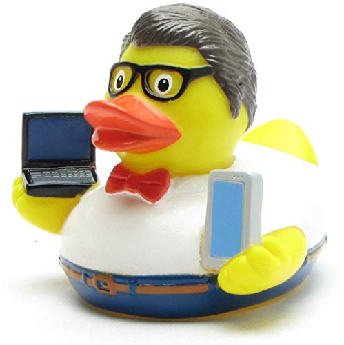 Duckshop I Badeente Nerd I Quietscheente IT-Spezialist I L: 9 cm I inkl. Gummienten-Schlüsselanhänger im Set I Badespielzeug von Duckshop