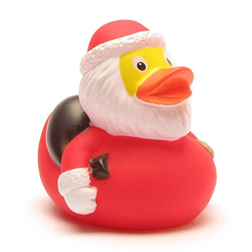 DUCKSHOP I Badeente Weihnachtsmann mit Sack und Glocke I Quietscheente - L: 7,5 cm I Geschenk Weihnachten I Geschenk Nikolaus I Adventskalender von Duckshop