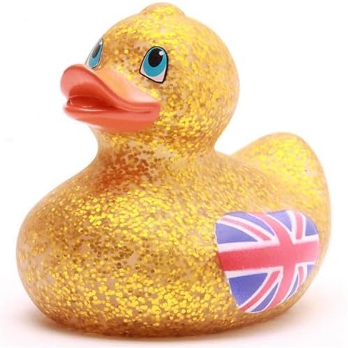 Duckshop I Badeenten United Kingdom I Schottland I England I Union Jack I Quietscheente I Quietscheentchen UK (Badeente Union Jack Glitzer -Gold) von Duckshop