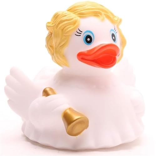 Duckshop I Engel Quietscheentchen -Blondes Haar I Badeente I L: 9 cm I Geschenk für Gläubige von Duckshop