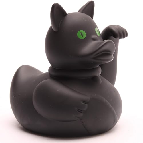 Duckshop I Winkekatze Badeente -schwarz - inkl. Quietscheentchen-Schlüsselanhänger im Set I L9cm I Quietscheente I Geschenk für Glück I Geschenk für Abergläubige von Duckshop