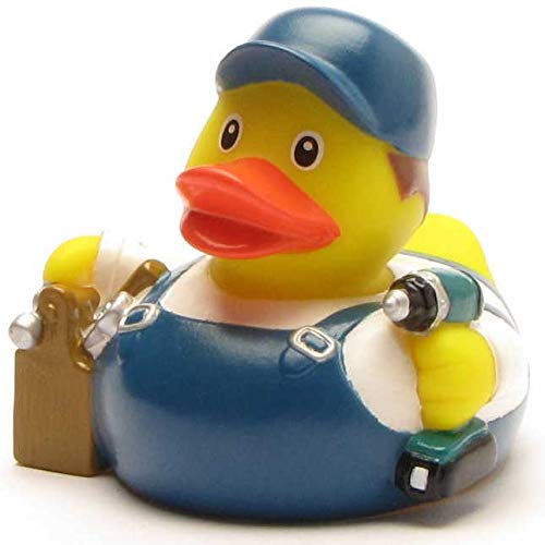 Duckshop Monteur Badeente I Quietscheente I L: 8 cm I inkl. Badeenten-Schlüsselanhänger im Set von Duckshop