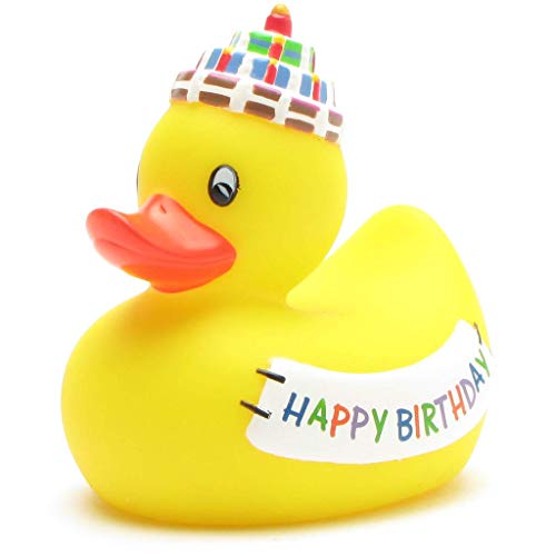 Duckshop I Badeente Happy Birthday I Quietscheente Geburtstag I L: 8,5 cm I Quietscheentchen I Geschenk von Duckshop