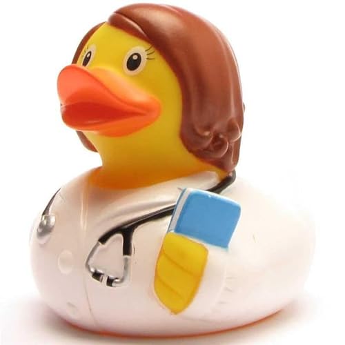 Duckshop I Quietscheente Ärztin inkl. Quietscheentchen-Schlüsselanhänger im Set I L8,5cm I Badeente I Geschenk für Mediziner von Duckshop