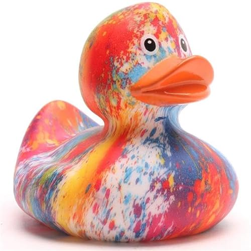 Rainbow Splash Badeente - inkl. Gummienten-Schlüsselanhänger im Set I L9cm I Quietscheente I Geschenk für Glück von Duckshop